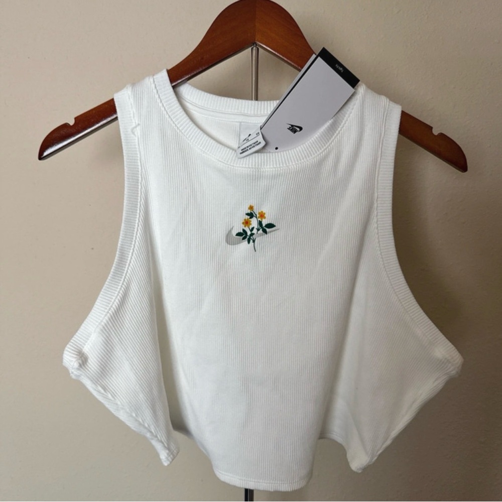 Nike White Tank Top with Floral Design